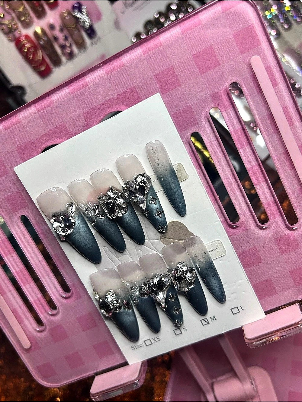 Blue Ombre Rhinestone Press-On Nails
